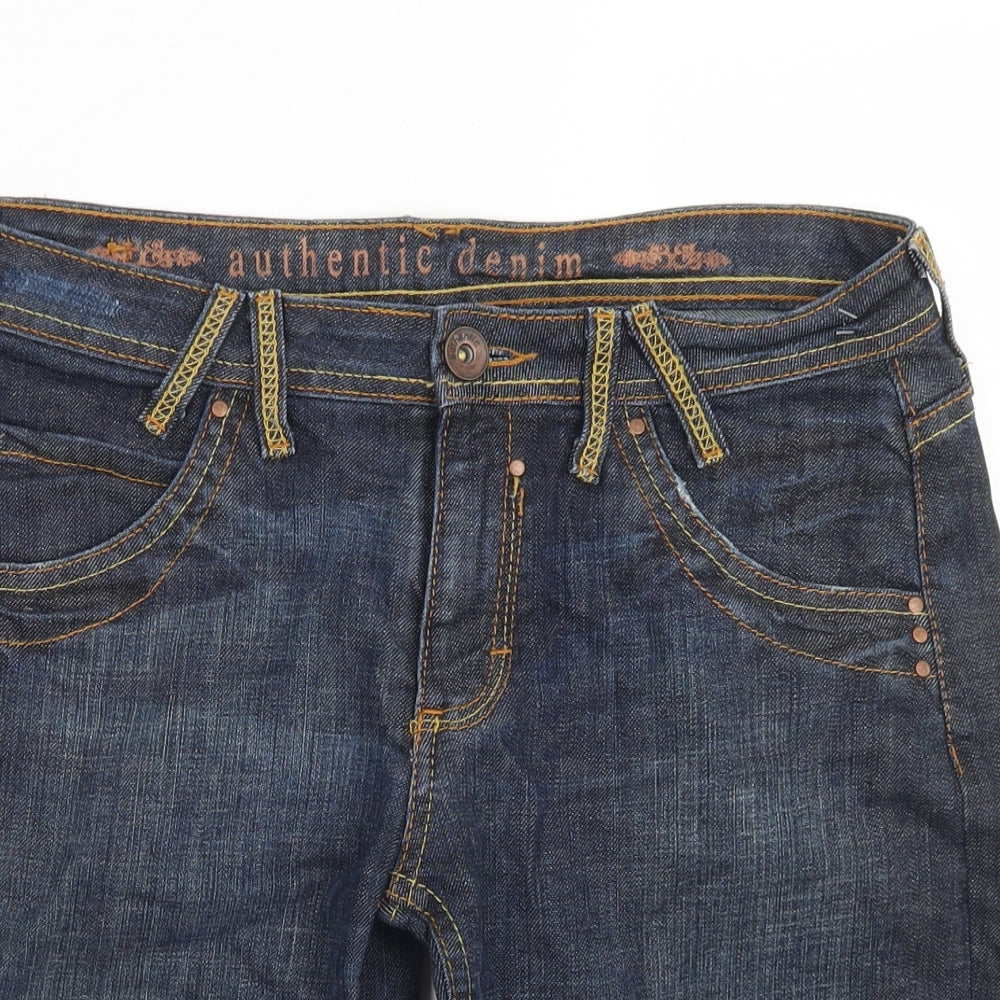 Marks & Spencer Womens Blue  Cotton Boyfriend Shorts Size 12 L9 in Regular Button