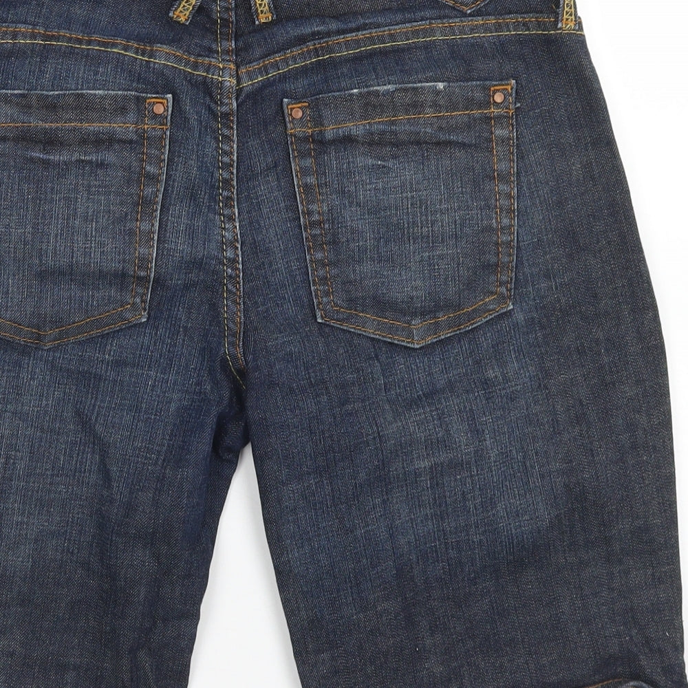 Marks & Spencer Womens Blue  Cotton Boyfriend Shorts Size 12 L9 in Regular Button