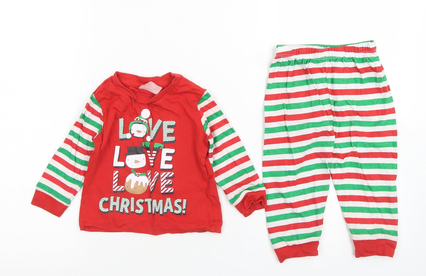Baby Baby Red Striped Cotton Capri Pyjama Set Size 6-9 Months   - Christmas Set