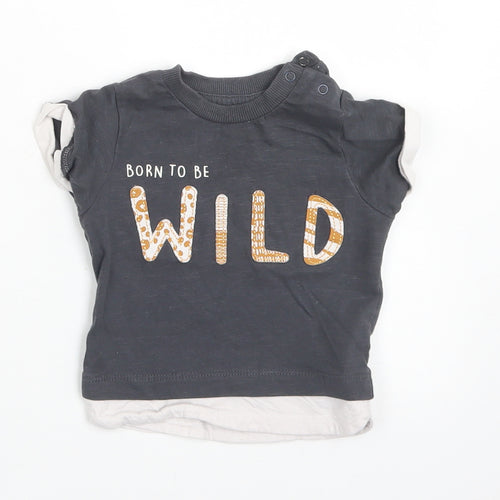 Nutmeg Boys Grey  Cotton Basic T-Shirt Size 3-6 Months Crew Neck Snap - Born to be Wild