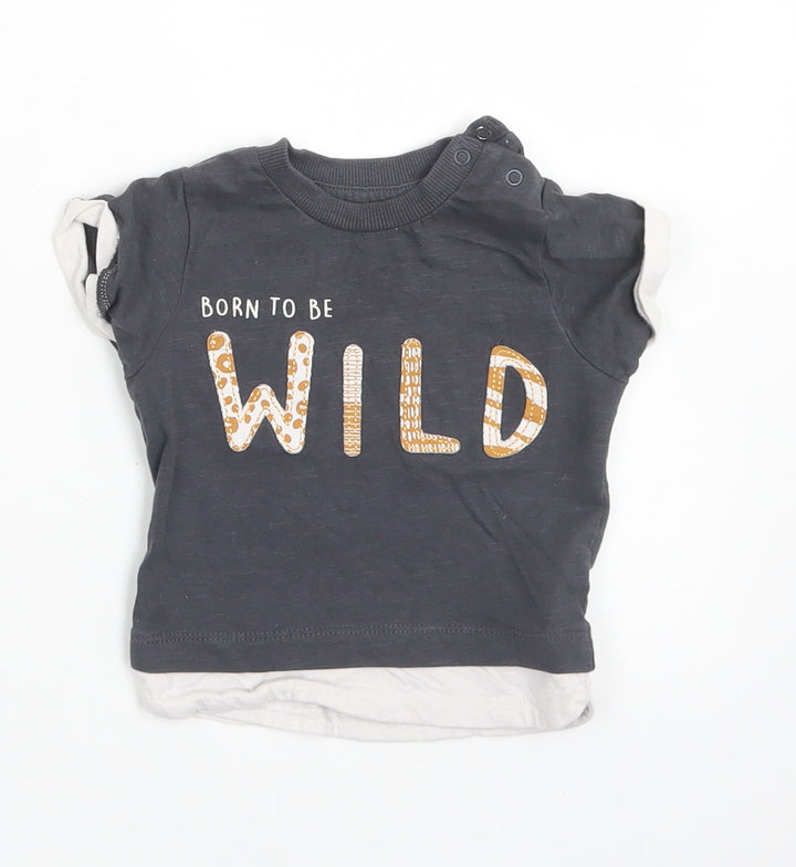 Nutmeg Boys Grey  Cotton Basic T-Shirt Size 3-6 Months Crew Neck Snap - Born to be Wild