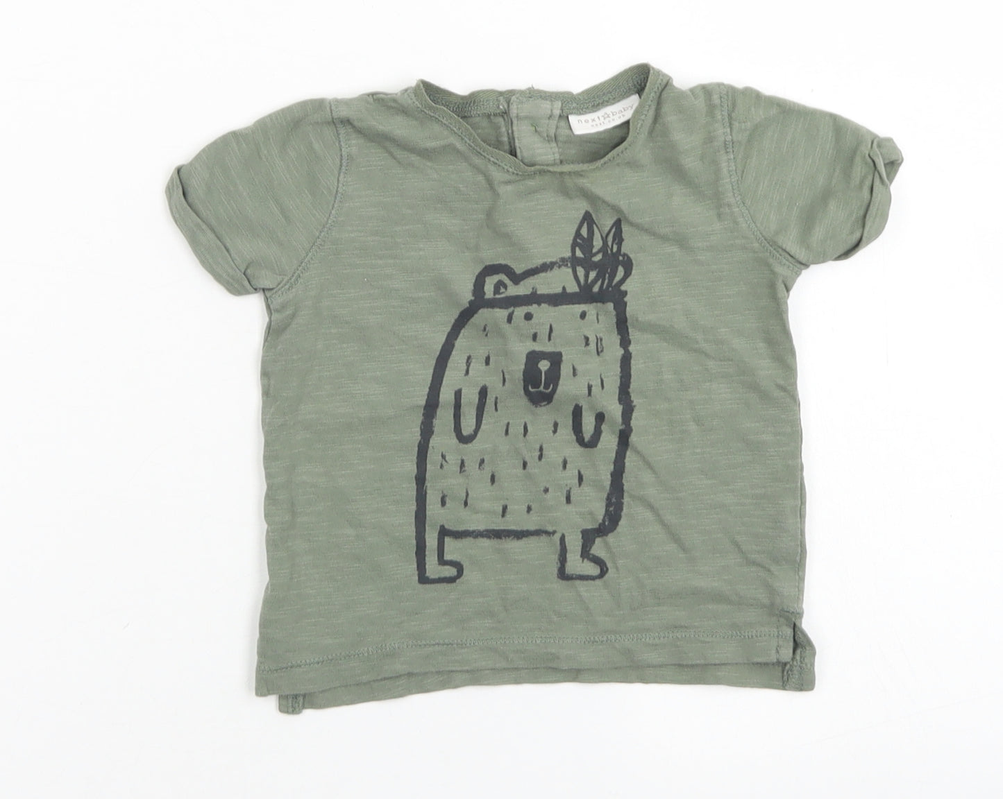 NEXT Boys Green  Cotton Basic T-Shirt Size 3-6 Months Crew Neck Button - Bear