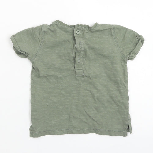 NEXT Boys Green  Cotton Basic T-Shirt Size 3-6 Months Crew Neck Button - Bear