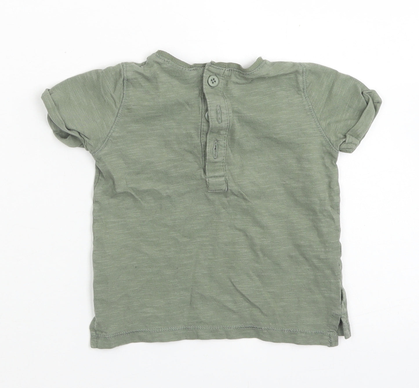 NEXT Boys Green  Cotton Basic T-Shirt Size 3-6 Months Crew Neck Button - Bear