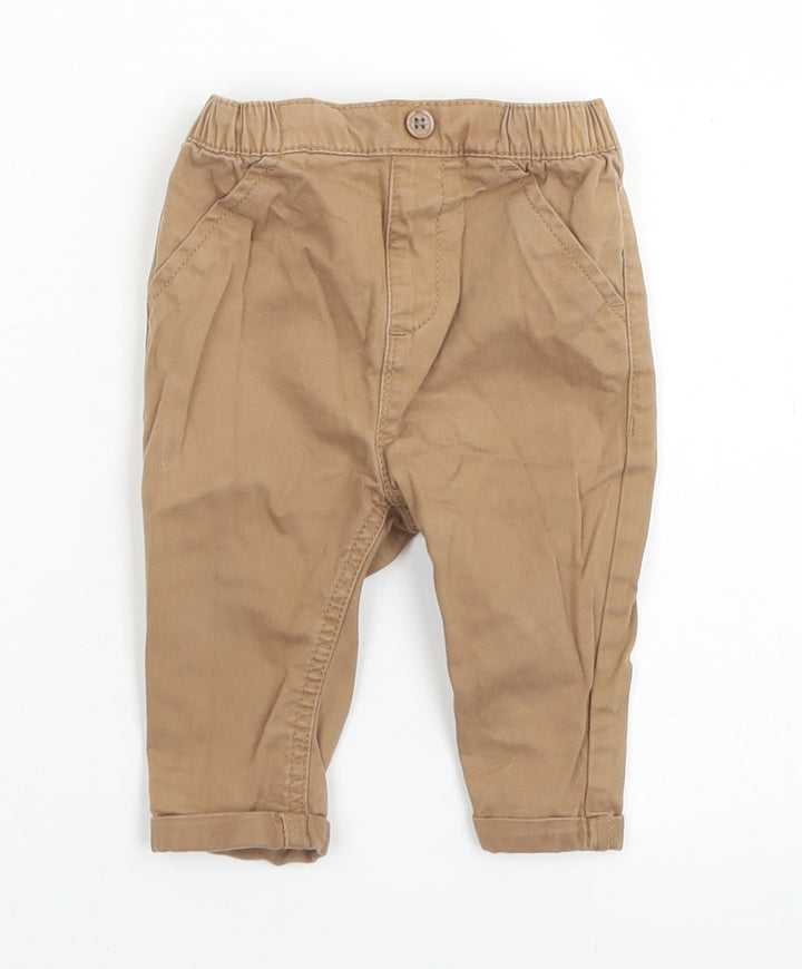 NEXT Boys Brown Cotton Capri Trousers Size 3-6 Months Button