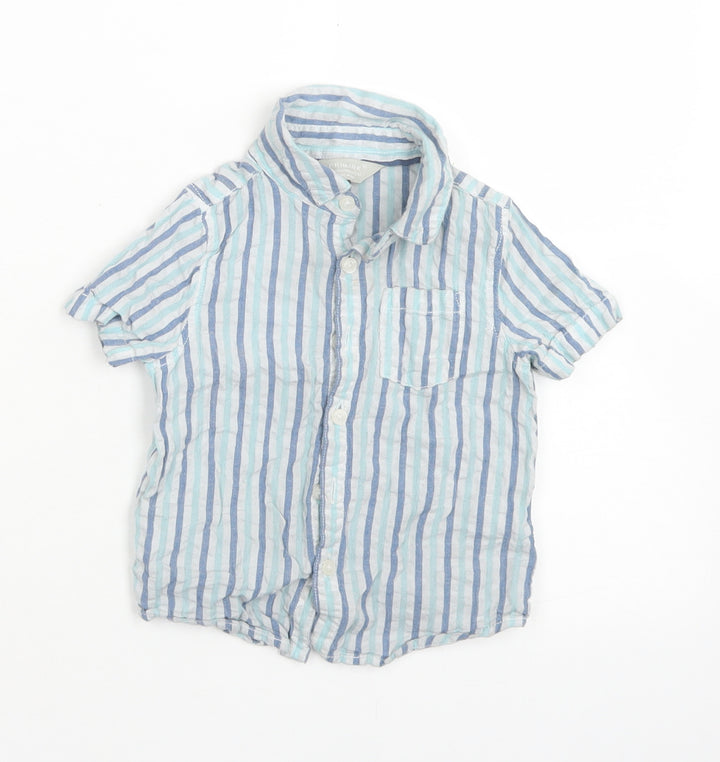 Primark Boys Blue Striped Cotton Basic Button-Up Size 12-18 Months Collared Button