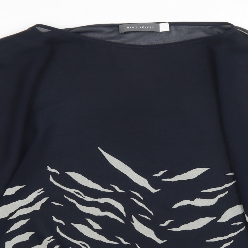 Mint Velvet Womens Blue Animal Print Viscose Basic Blouse Size 18 Round Neck