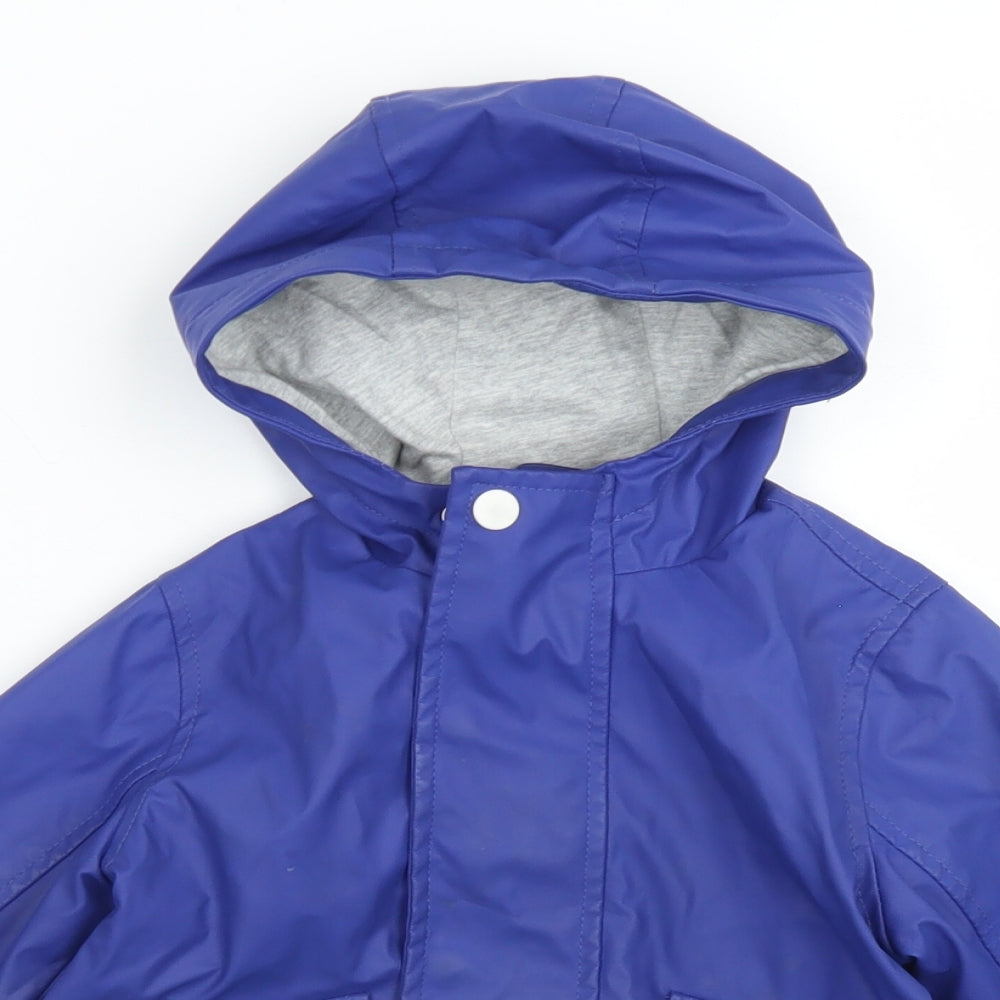 M&S Boys Blue Colourblock  Rain Coat Jacket Size 18-24 Months   Zip