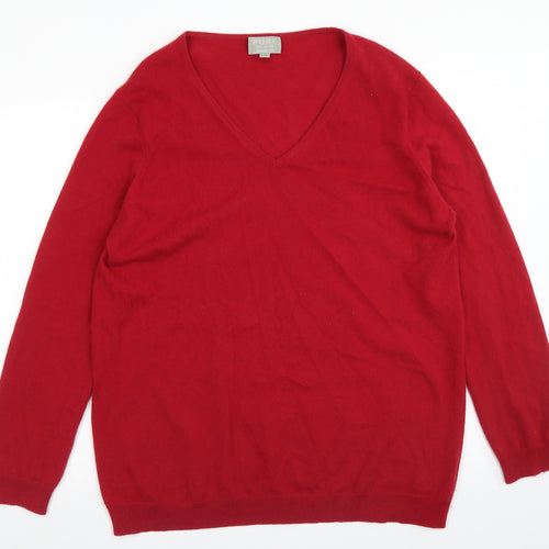 PURE Collection Womens Red V-Neck  Cashmere Pullover Jumper Size 18