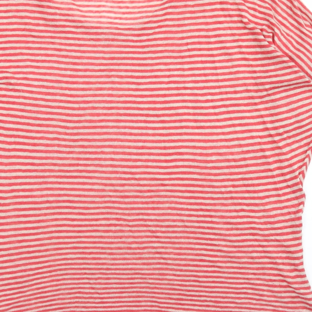 NICOLE FARHI Womens Red Striped Linen Basic T-Shirt Size XL Round Neck