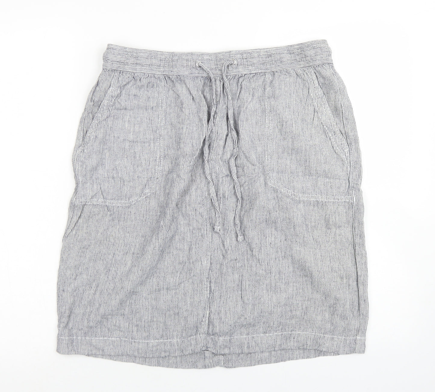 Matalan Womens Grey Striped Linen A-Line Skirt Size 12   Drawstring