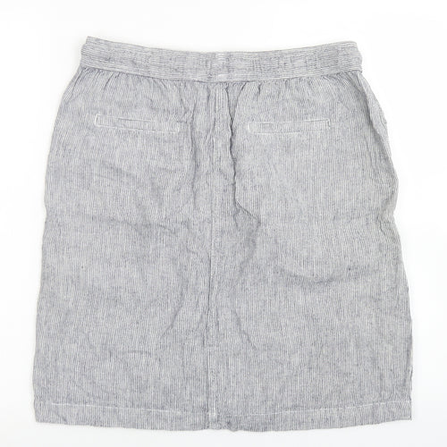 Matalan Womens Grey Striped Linen A-Line Skirt Size 12   Drawstring