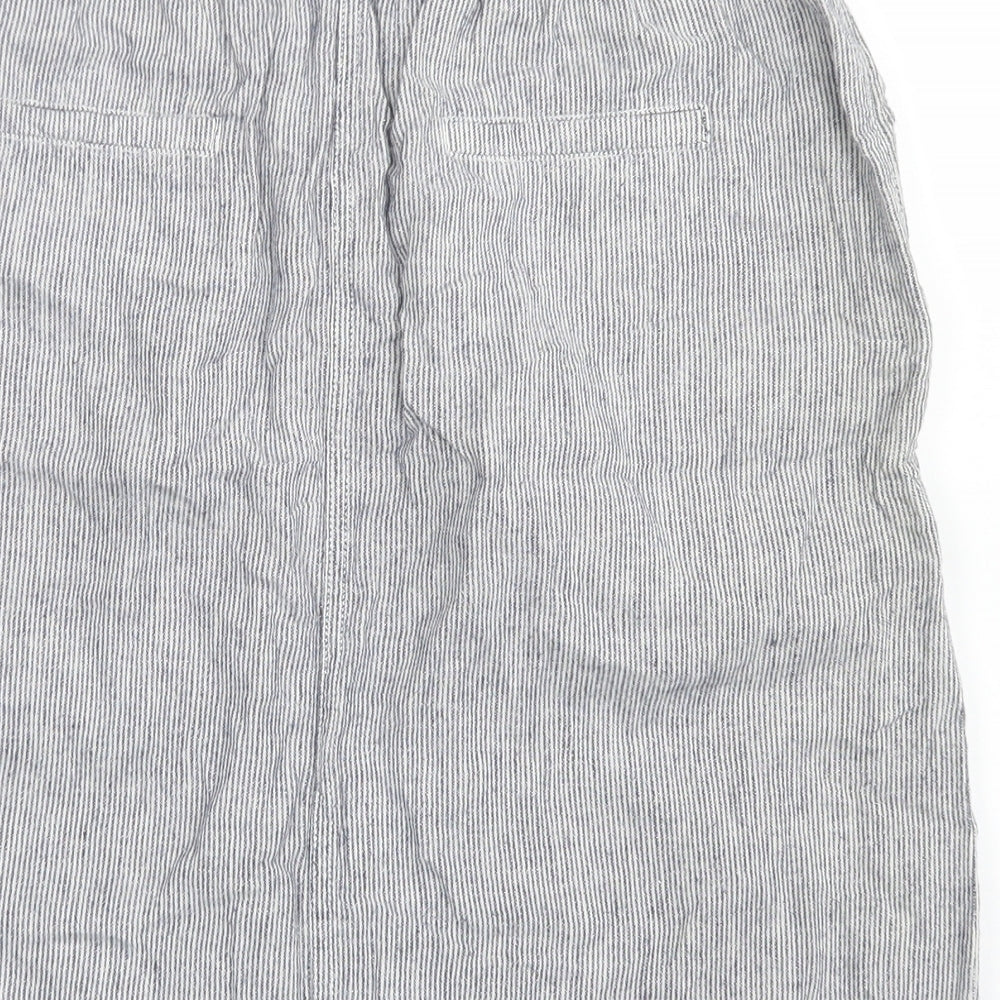 Matalan Womens Grey Striped Linen A-Line Skirt Size 12   Drawstring