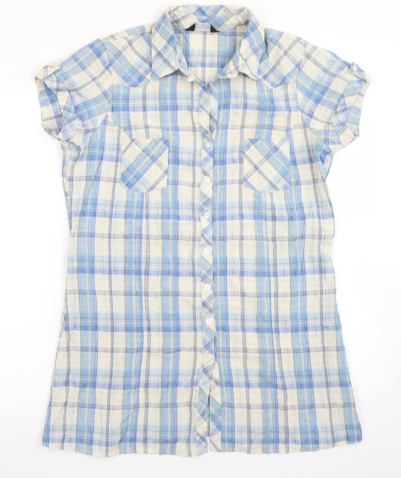 Dorothy Perkins Womens Blue Plaid Polyester Basic Button-Up Size 14 Collared - Longline