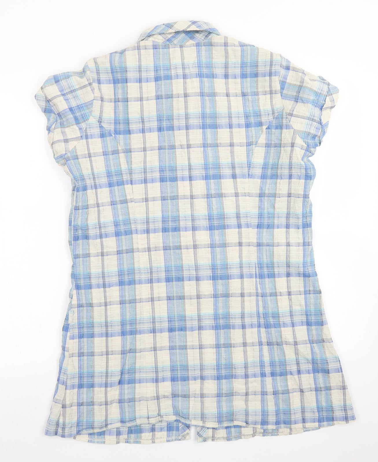 Dorothy Perkins Womens Blue Plaid Polyester Basic Button-Up Size 14 Collared - Longline