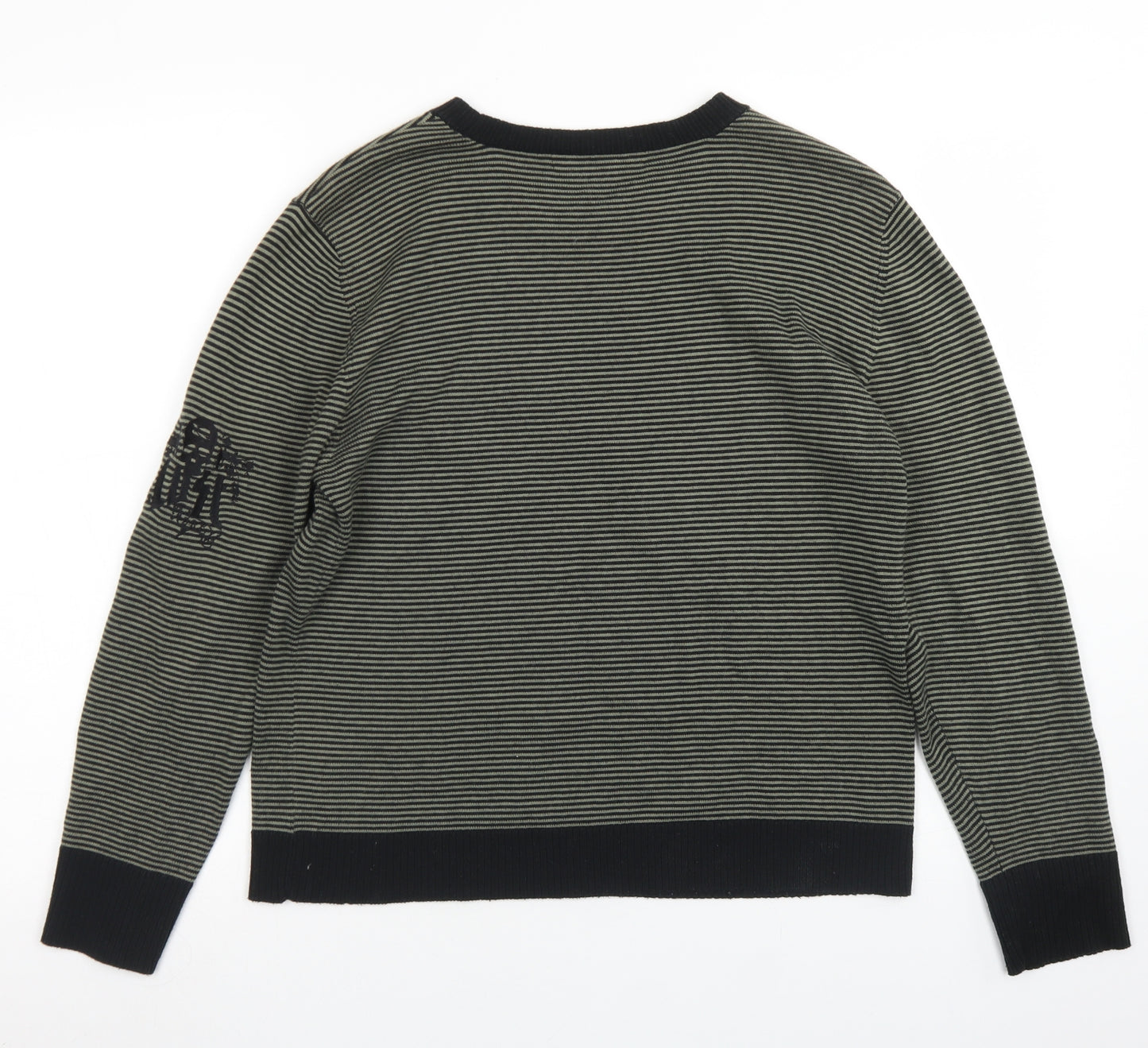 Lost Womens Green Crew Neck Striped Cotton Pullover Jumper Size XL