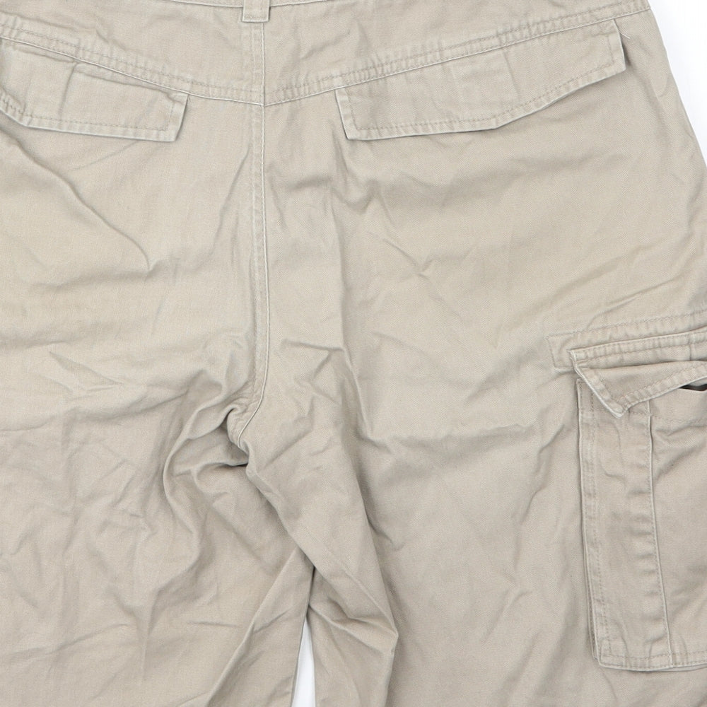 Monsoon Mens Beige  Cotton Cargo Shorts Size 32 in L11 in Regular Zip