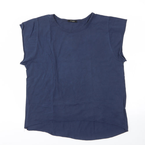 Studio Womens Blue  Cotton Basic Blouse Size M Round Neck