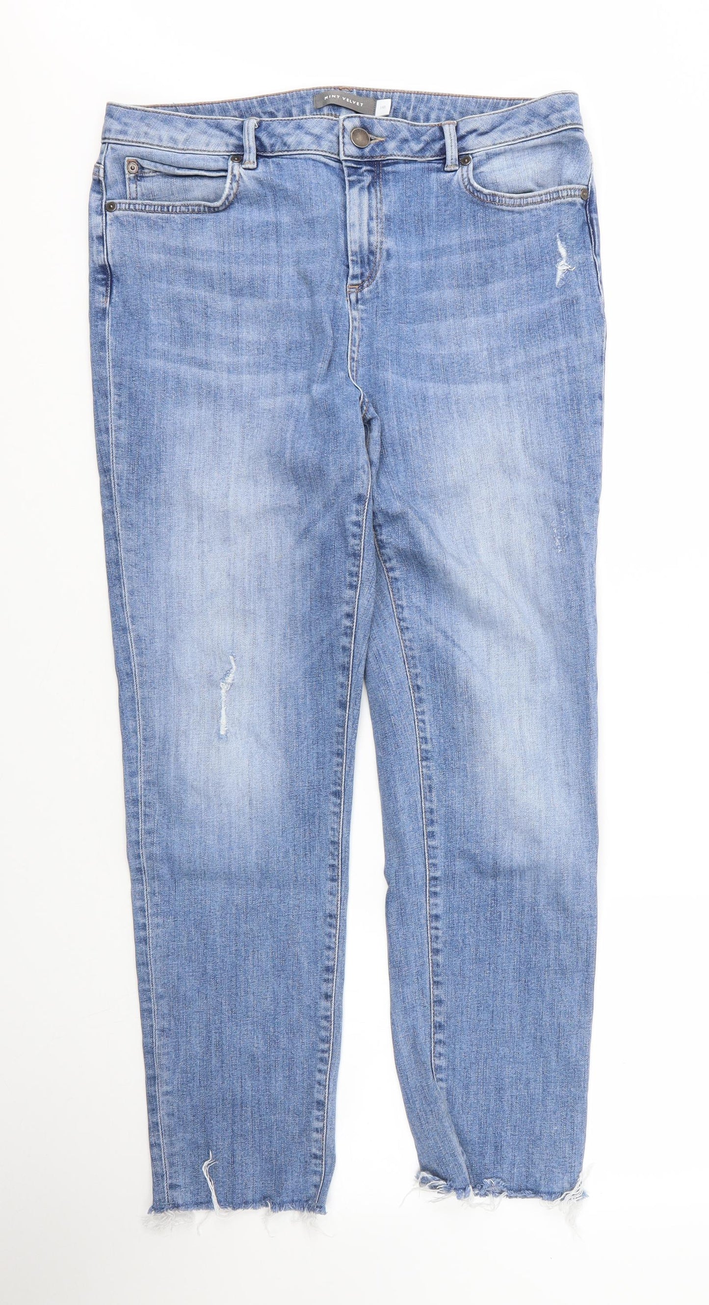 Mint Velvet Womens Blue  Cotton Skinny Jeans Size 14 L26 in Regular Zip
