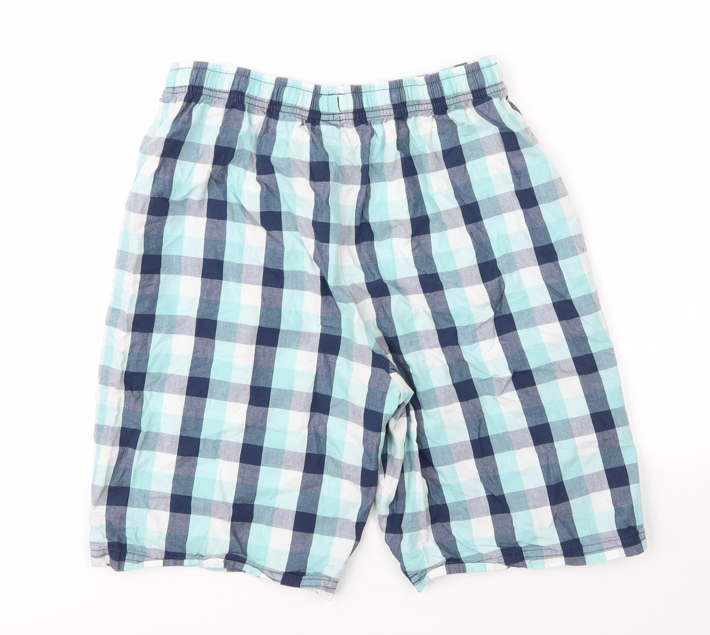 M&S Boys Blue Check Cotton Sweat Shorts Size 14 Years  Regular Drawstring