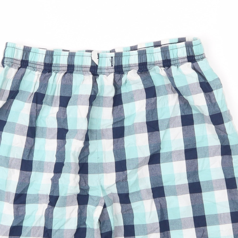 M&S Boys Blue Check Cotton Sweat Shorts Size 14 Years  Regular Drawstring
