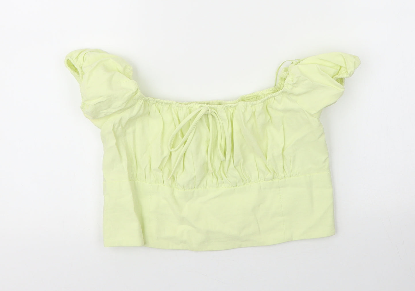 Zara Womens Green  Linen Cropped Blouse Size L Boat Neck