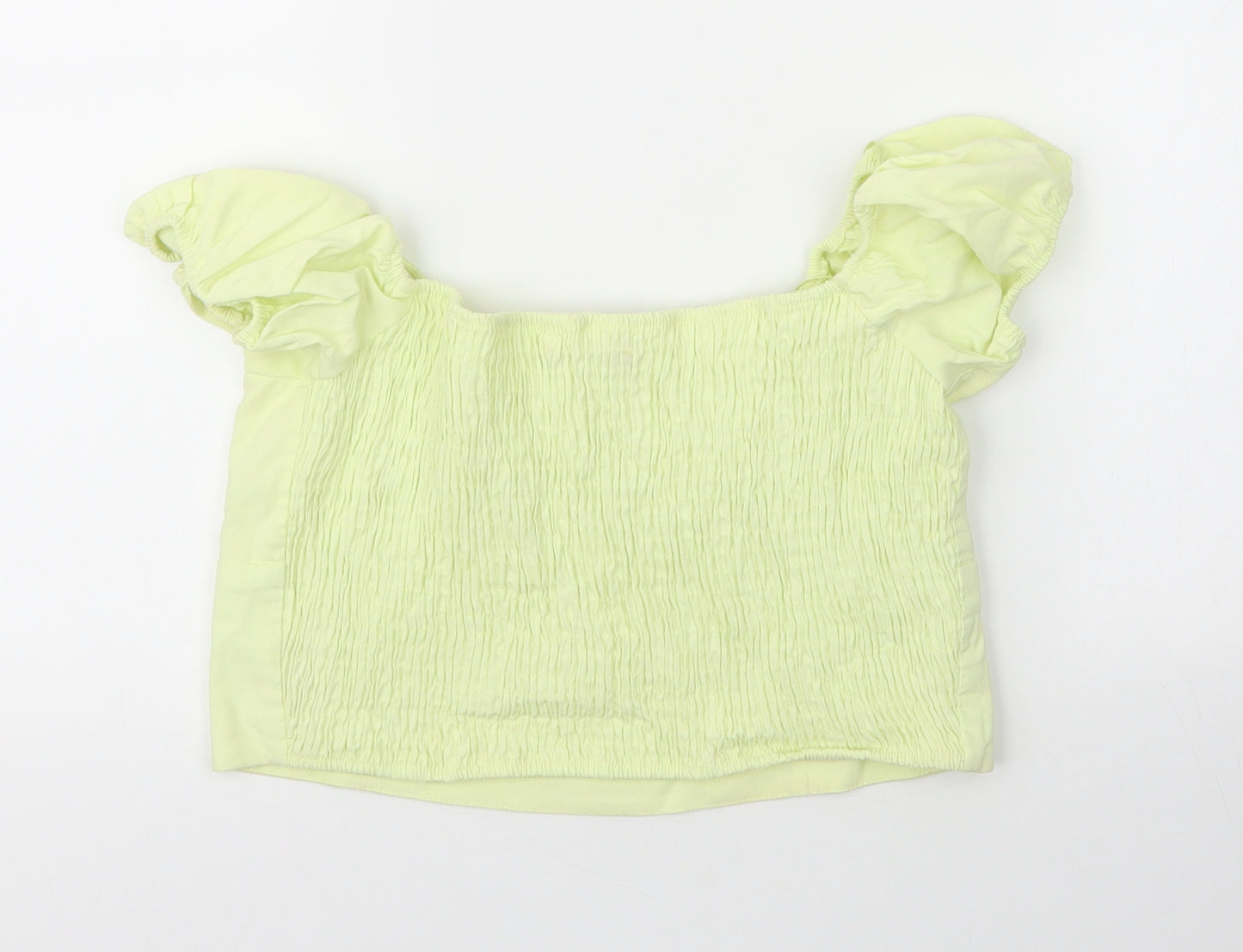Zara Womens Green  Linen Cropped Blouse Size L Boat Neck