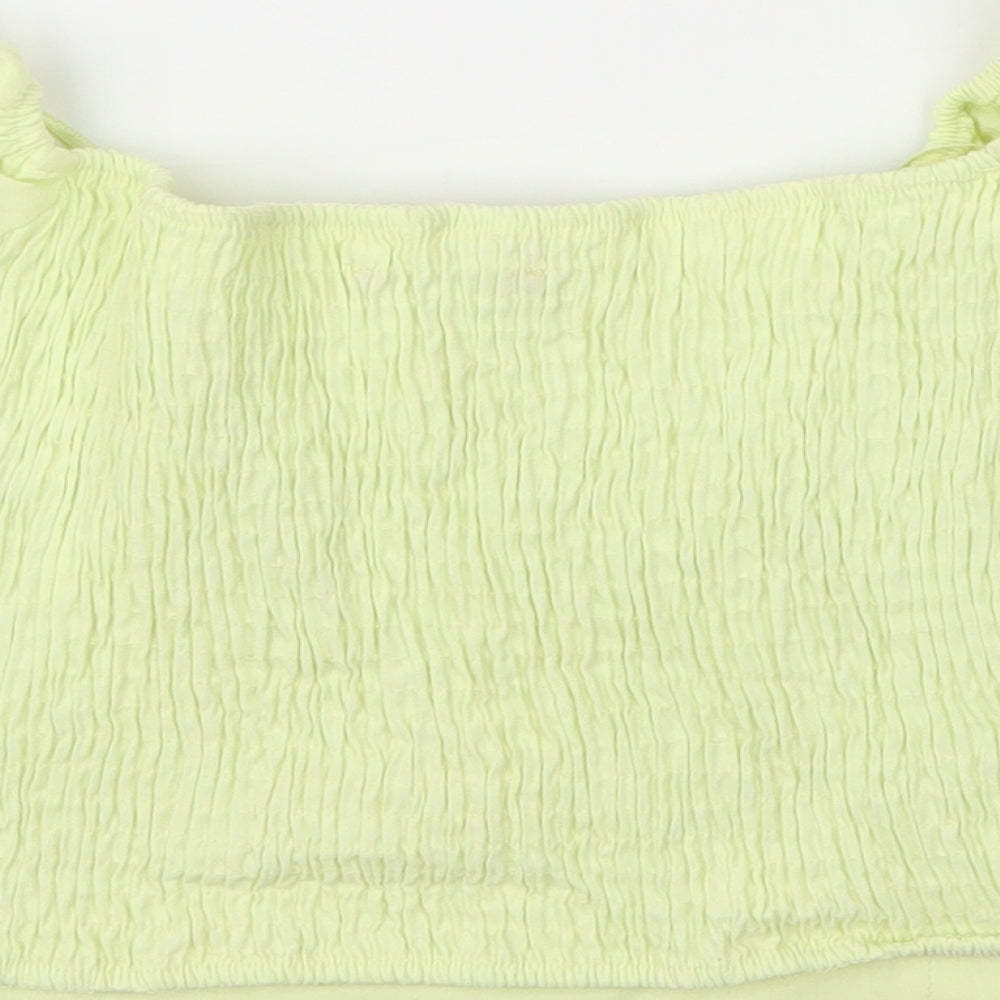 Zara Womens Green  Linen Cropped Blouse Size L Boat Neck
