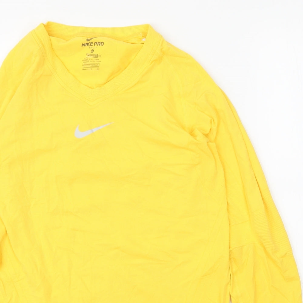 Nike Mens Yellow  Polyester Basic T-Shirt Size XL V-Neck  - Compression