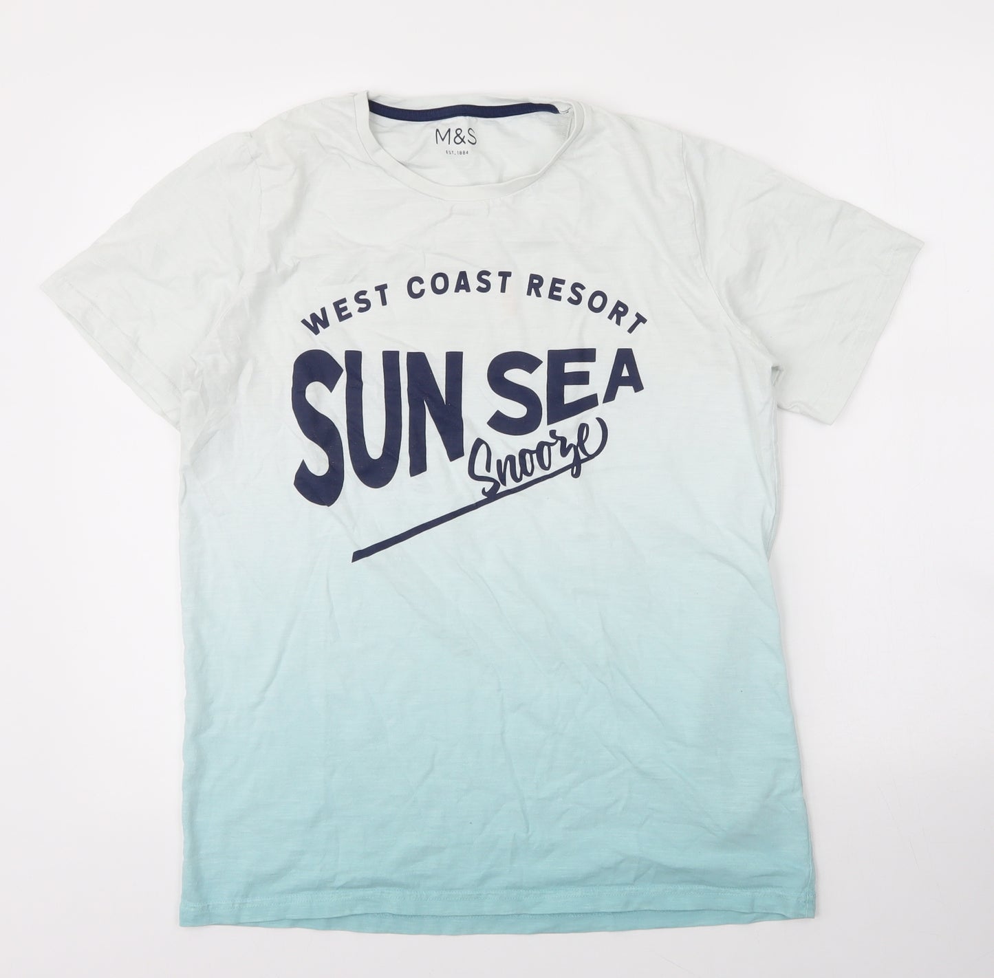 M&S Boys Blue  Cotton Basic T-Shirt Size 14 Years Round Neck