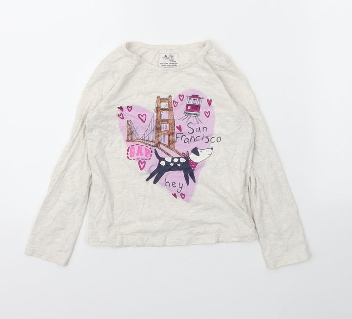 Gap Girls Beige Cotton Basic T-Shirt Size 5 Years Round Neck