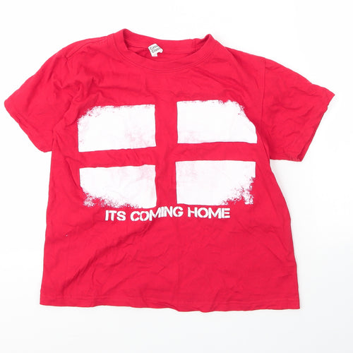 Casual Classics Girls Red  Cotton Basic T-Shirt Size 12 Years Round Neck  - Football