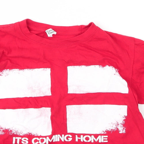 Casual Classics Girls Red  Cotton Basic T-Shirt Size 12 Years Round Neck  - Football