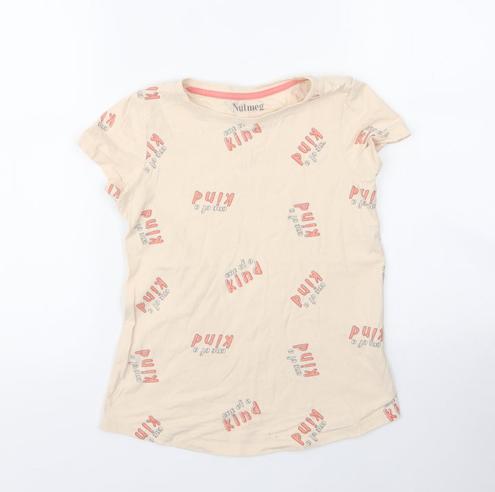 Nutmeg Girls Beige  Cotton Basic T-Shirt Size 9 Years Round Neck