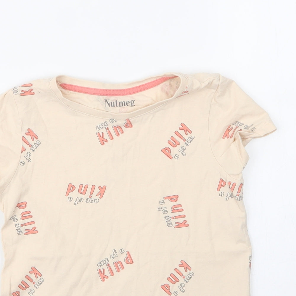 Nutmeg Girls Beige  Cotton Basic T-Shirt Size 9 Years Round Neck