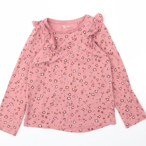 TU Girls Pink Animal Print Cotton Basic T-Shirt Size 6 Years Round Neck  - Leopard print