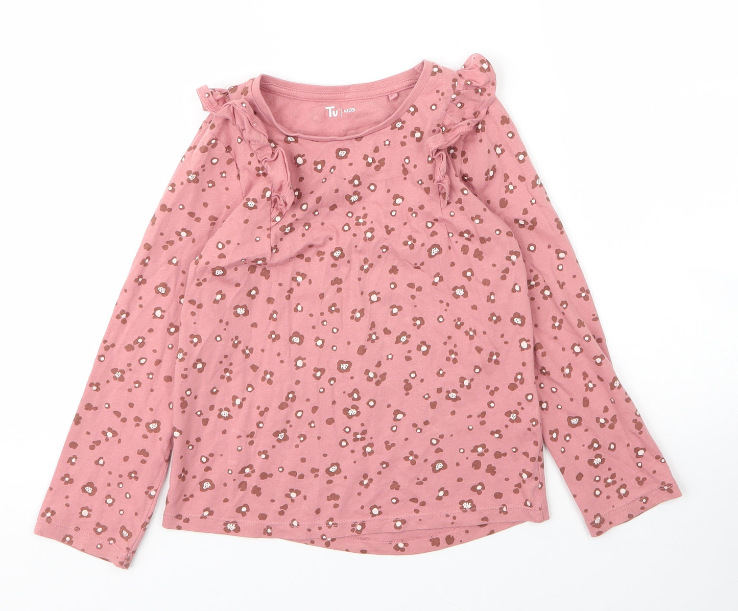 TU Girls Pink Animal Print Cotton Basic T-Shirt Size 6 Years Round Neck  - Leopard print