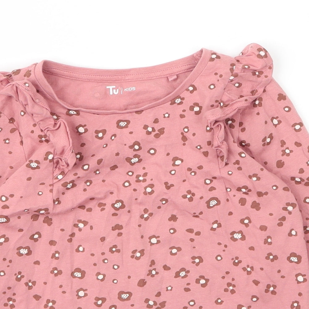 TU Girls Pink Animal Print Cotton Basic T-Shirt Size 6 Years Round Neck  - Leopard print
