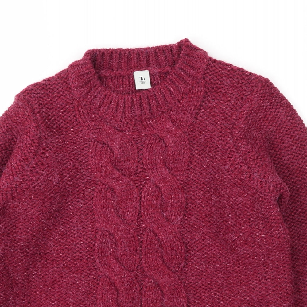 TU Girls Purple Round Neck  Acrylic Pullover Jumper Size 9 Years