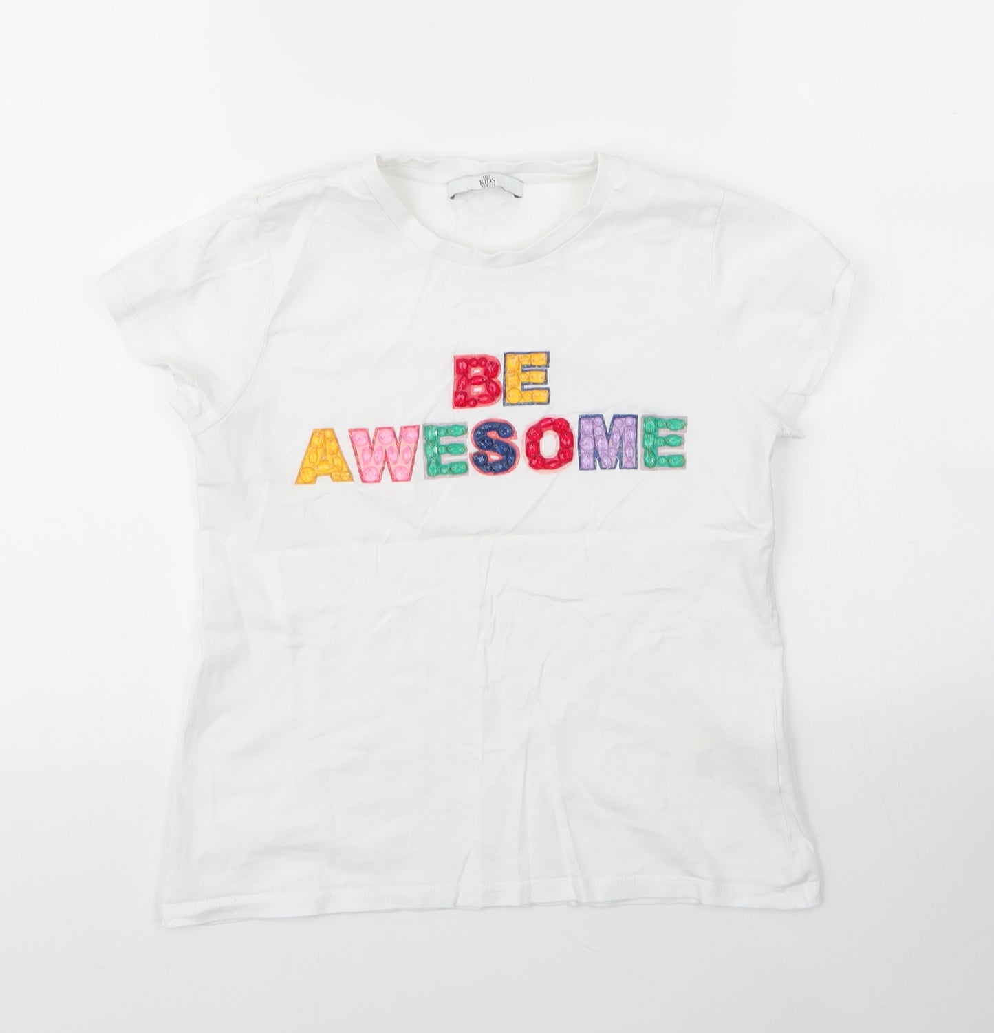 M&S Girls White  Cotton Basic T-Shirt Size 10 Years Round Neck