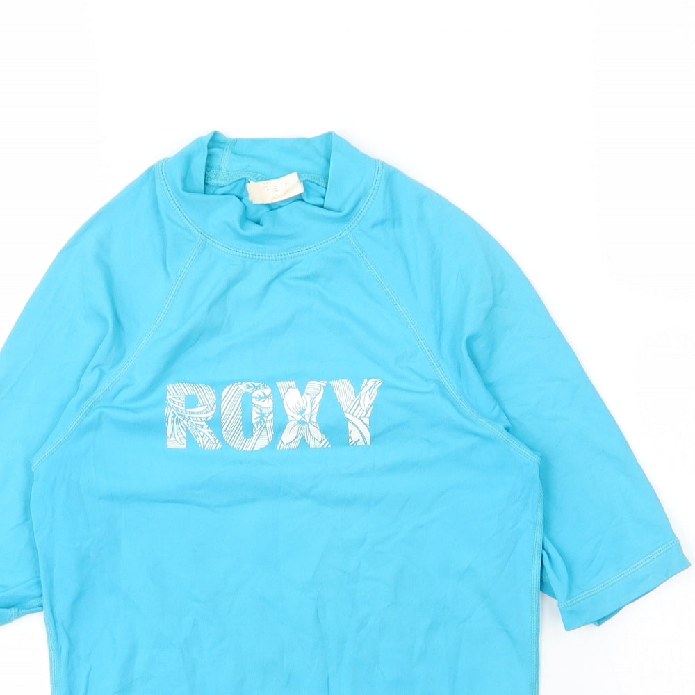 ROXY Girls Blue  Polyester Basic T-Shirt Size M Mock Neck