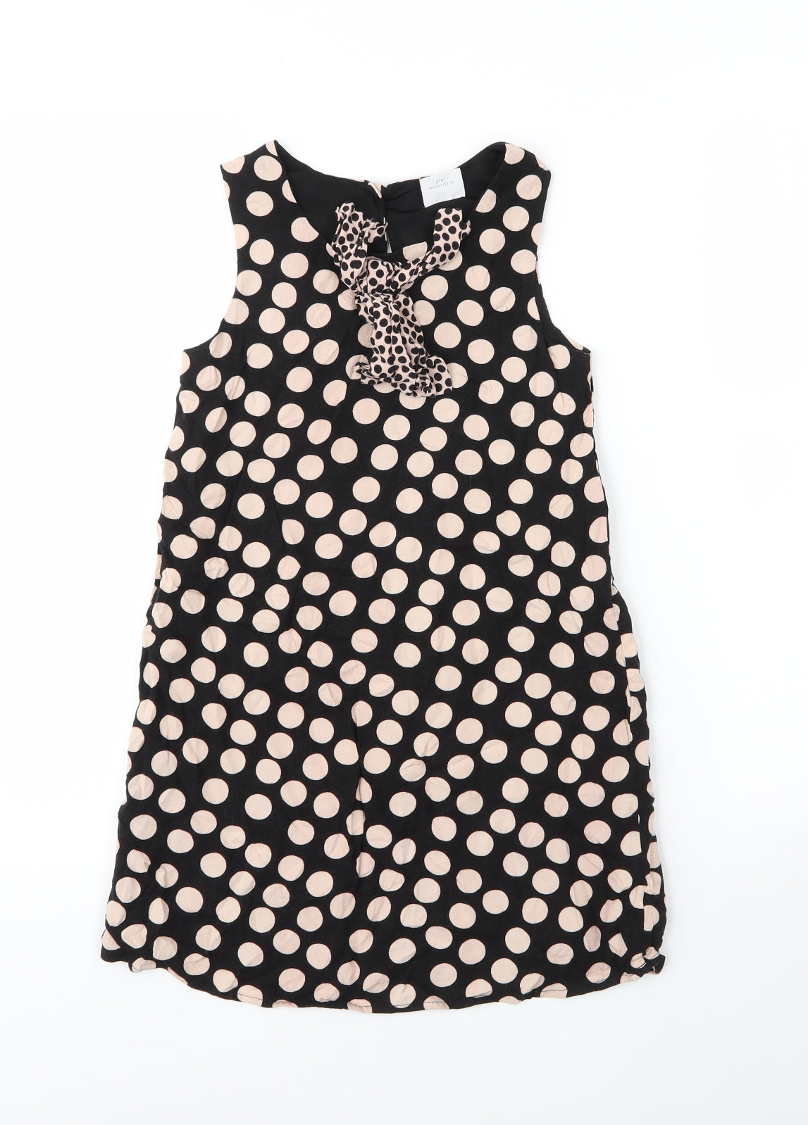 NEXT Girls Black Polka Dot Viscose Shift  Size 9 Years  Round Neck Button