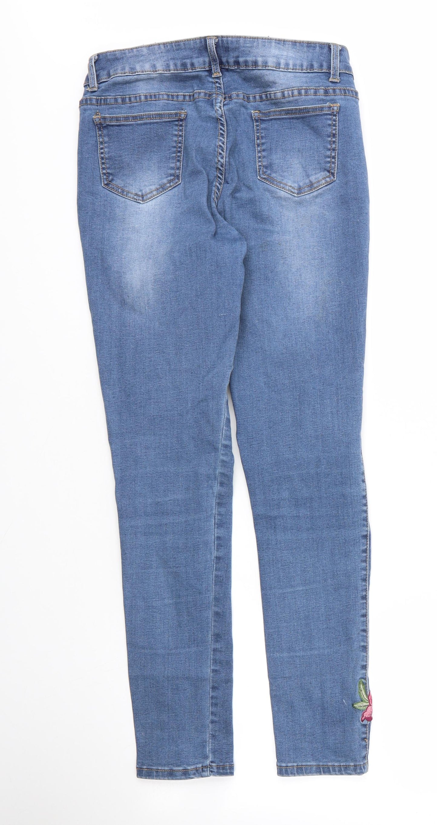 Amy Lynn Womens Blue Floral Cotton Skinny Jeans Size 12 L27 in Regular Zip