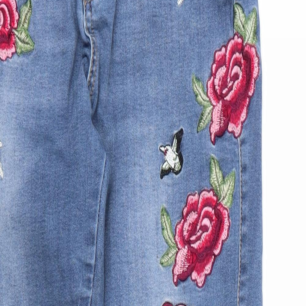 Amy Lynn Womens Blue Floral Cotton Skinny Jeans Size 12 L27 in Regular Zip