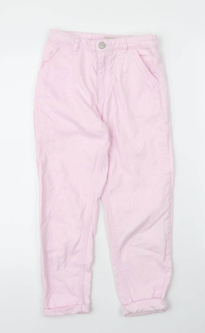 F&F Girls Orange  Cotton Tapered Jeans Size 9 Months L21 in Regular Zip