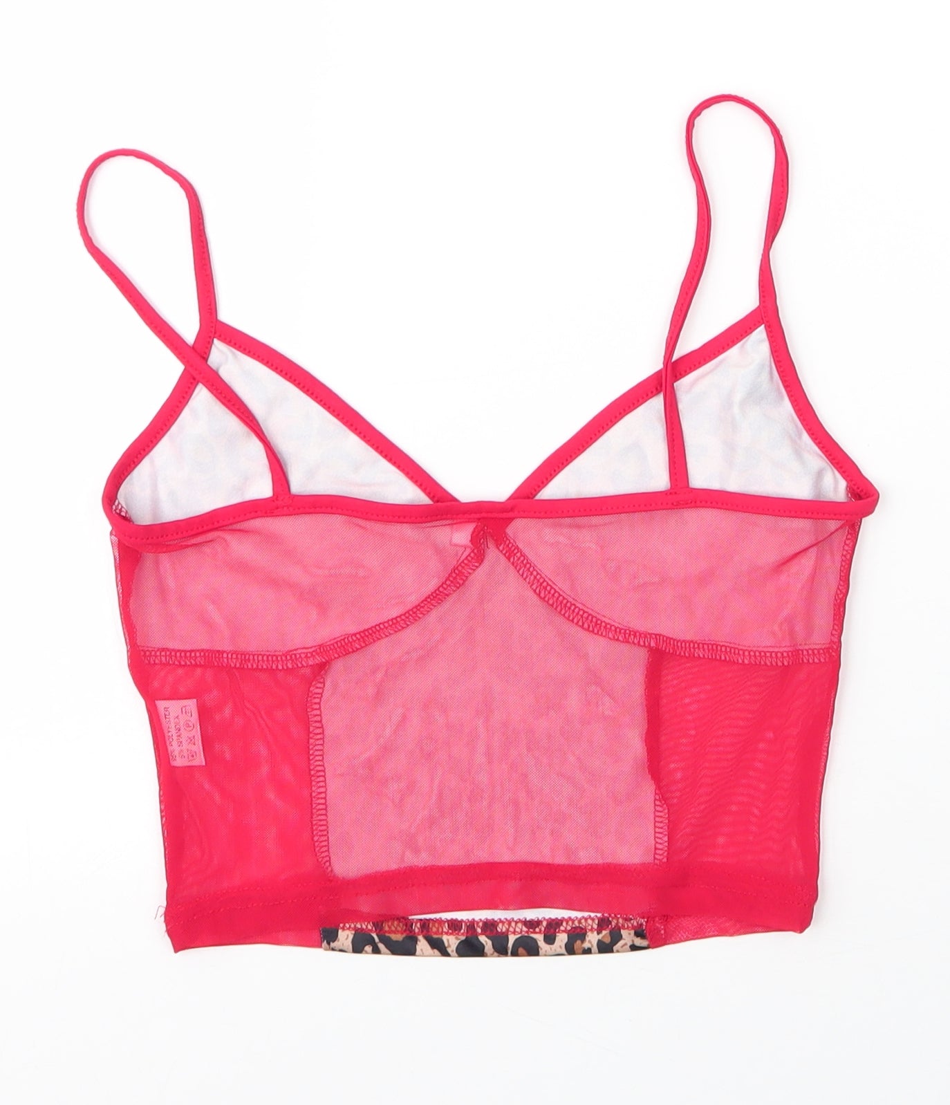 Preworn Womens Red Animal Print Polyester Camisole Blouse Size S V-Neck - Leopard print