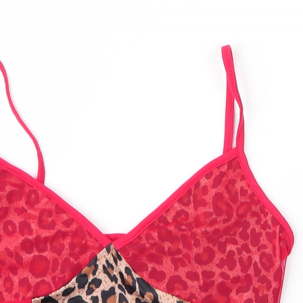 Preworn Womens Red Animal Print Polyester Camisole Blouse Size S V-Neck - Leopard print