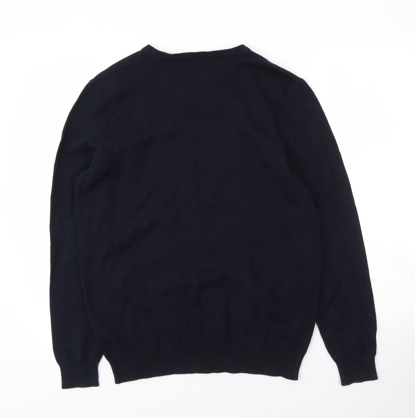 George Mens Blue V-Neck  Cotton Pullover Jumper Size M