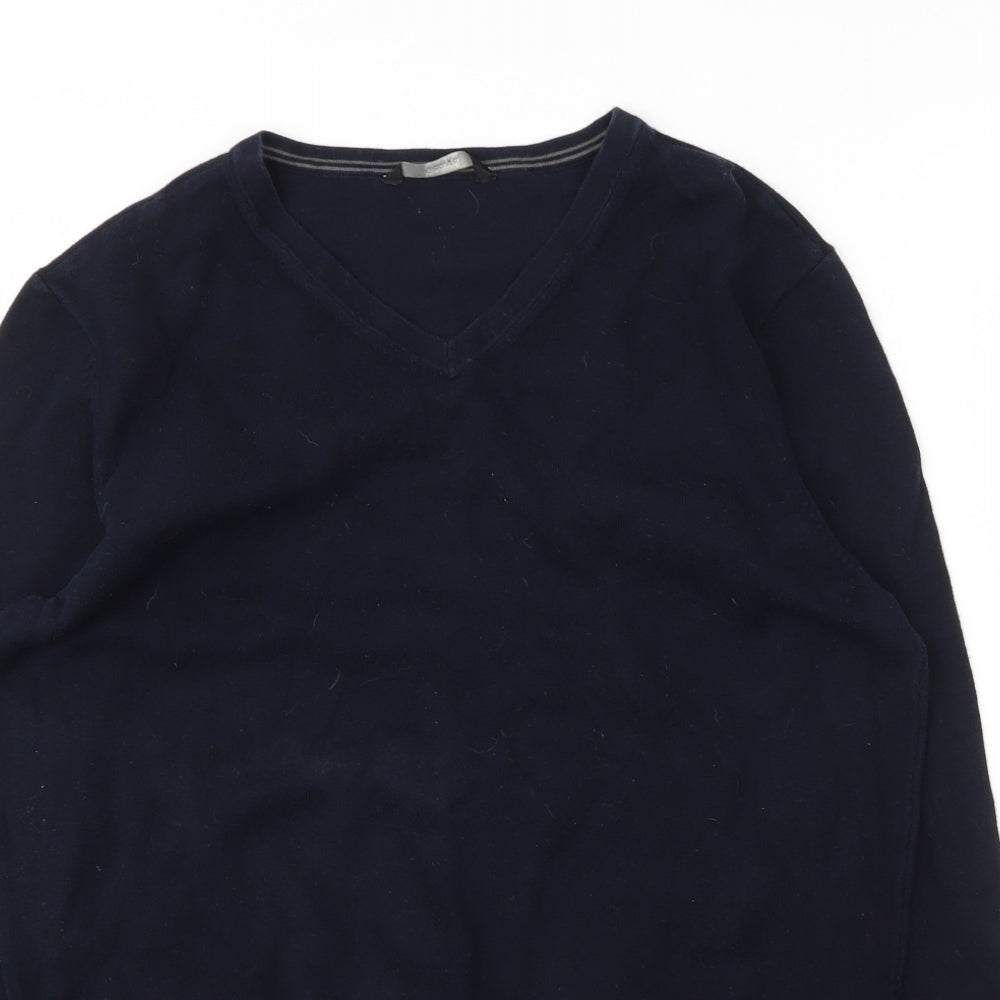 George Mens Blue V-Neck  Cotton Pullover Jumper Size M