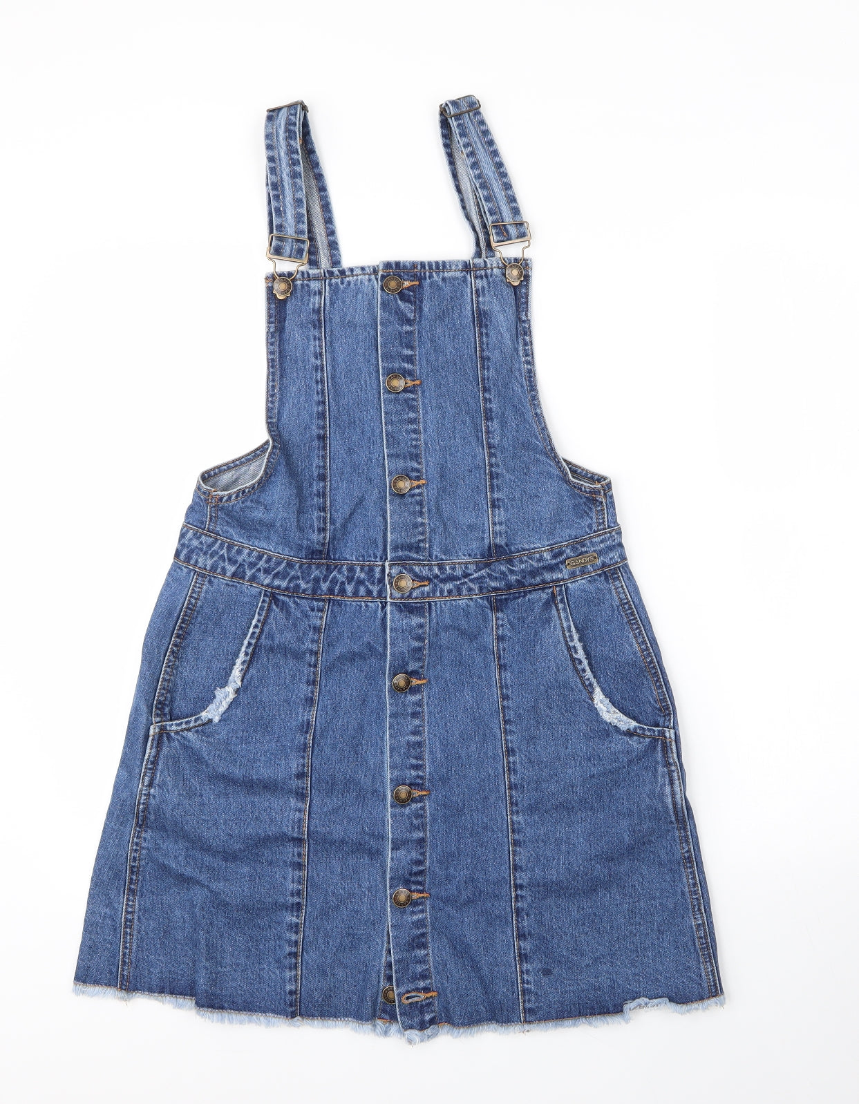 Gandys Womens Blue  Cotton Pinafore/Dungaree Dress  Size 10  Square Neck Button